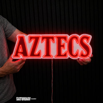 San Diego State Aztecs Wordmark LED Neon Sign - 24" x 8.11" held in hand for scale - Saturday Neon