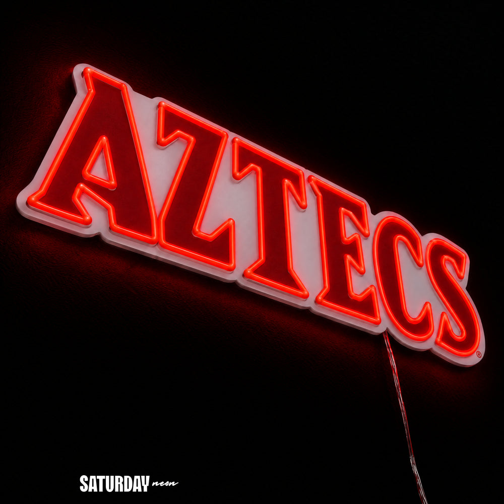 San Diego State Aztecs Wordmark LED Neon Sign - 24" x 8.11" close-up - Saturday Neon