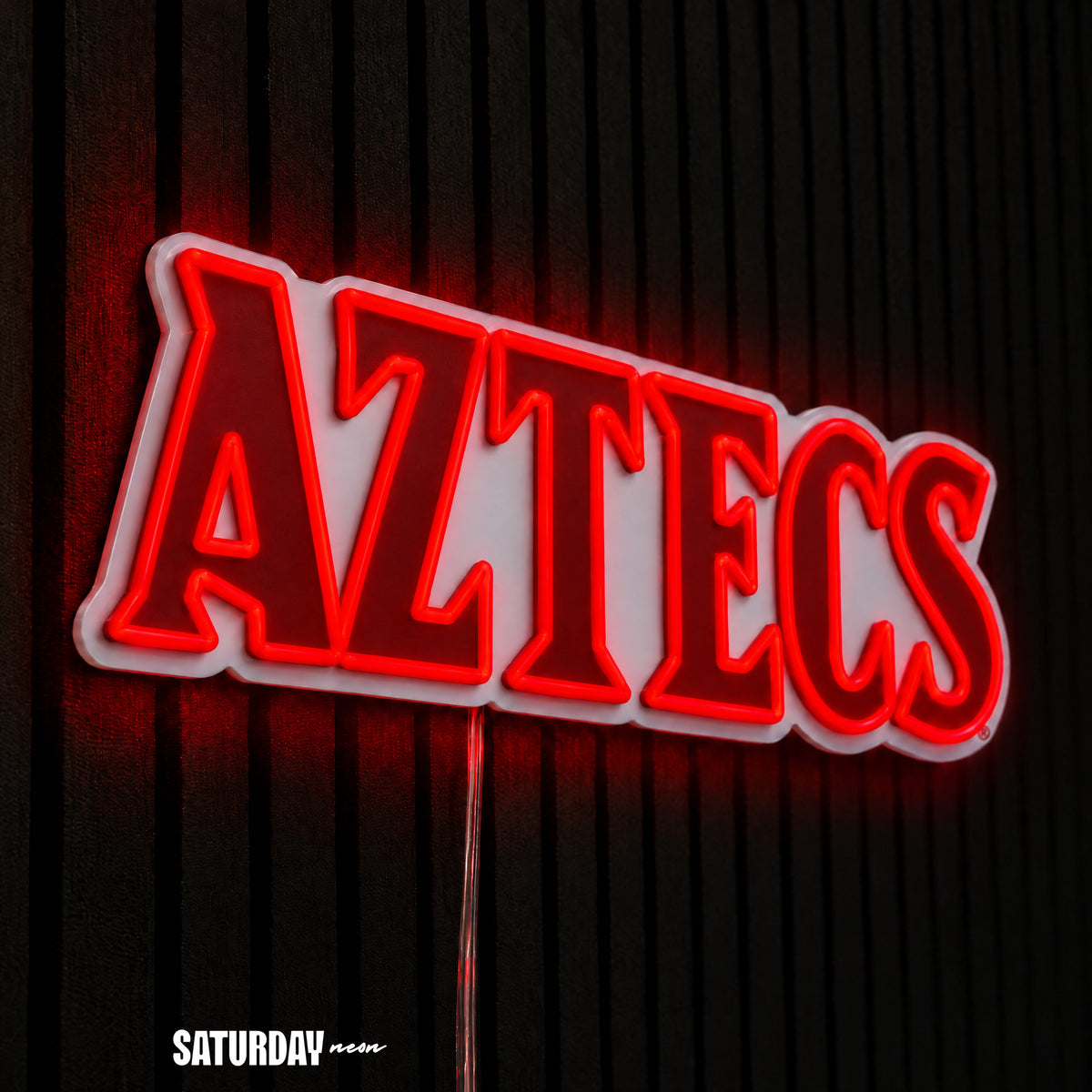 San Diego State Aztecs Wordmark LED Neon Sign - 24" x 8.11" side view - Saturday Neon