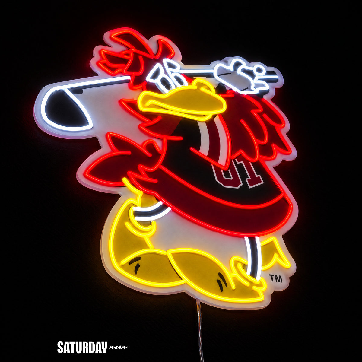 South Carolina Gamecocks Cocky Golf Mascot LED Neon Sign - 18.49" x 24" close-up - Saturday Neon