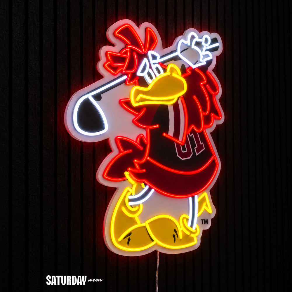 South Carolina Gamecocks Cocky Golf Mascot LED Neon Sign - 18.49" x 24" side view - Saturday Neon