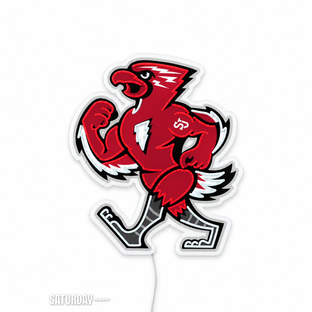St. John's Red Storm Johnny Thunderbird Mascot LED Neon Sign - 20.77" x 24" switched off - Saturday Neon