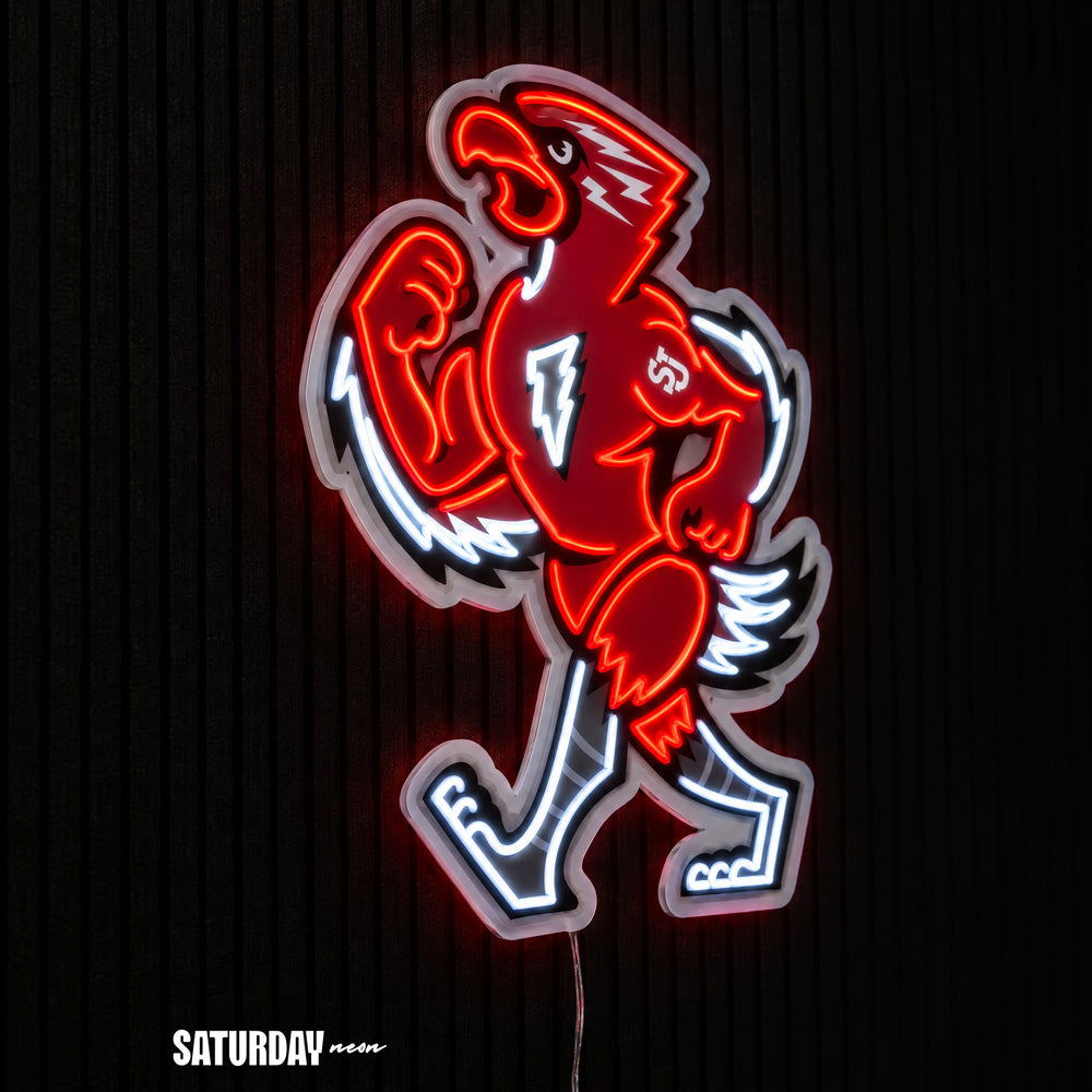 St. John's Red Storm Johnny Thunderbird Mascot LED Neon Sign - 20.77" x 24" side view - Saturday Neon