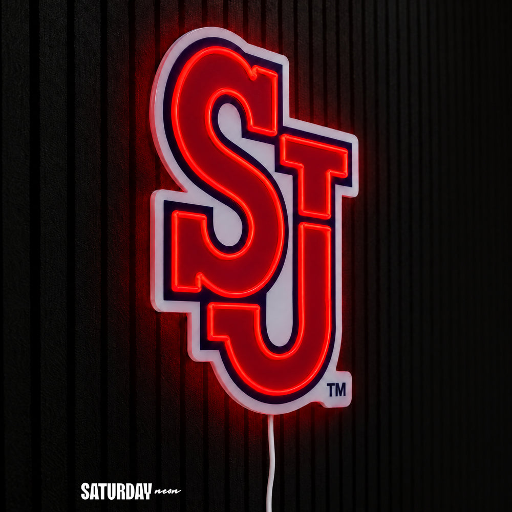 St. John's Red Storm SJ LED Neon Sign - Standard (10.96" x 15") side view - Saturday Neon