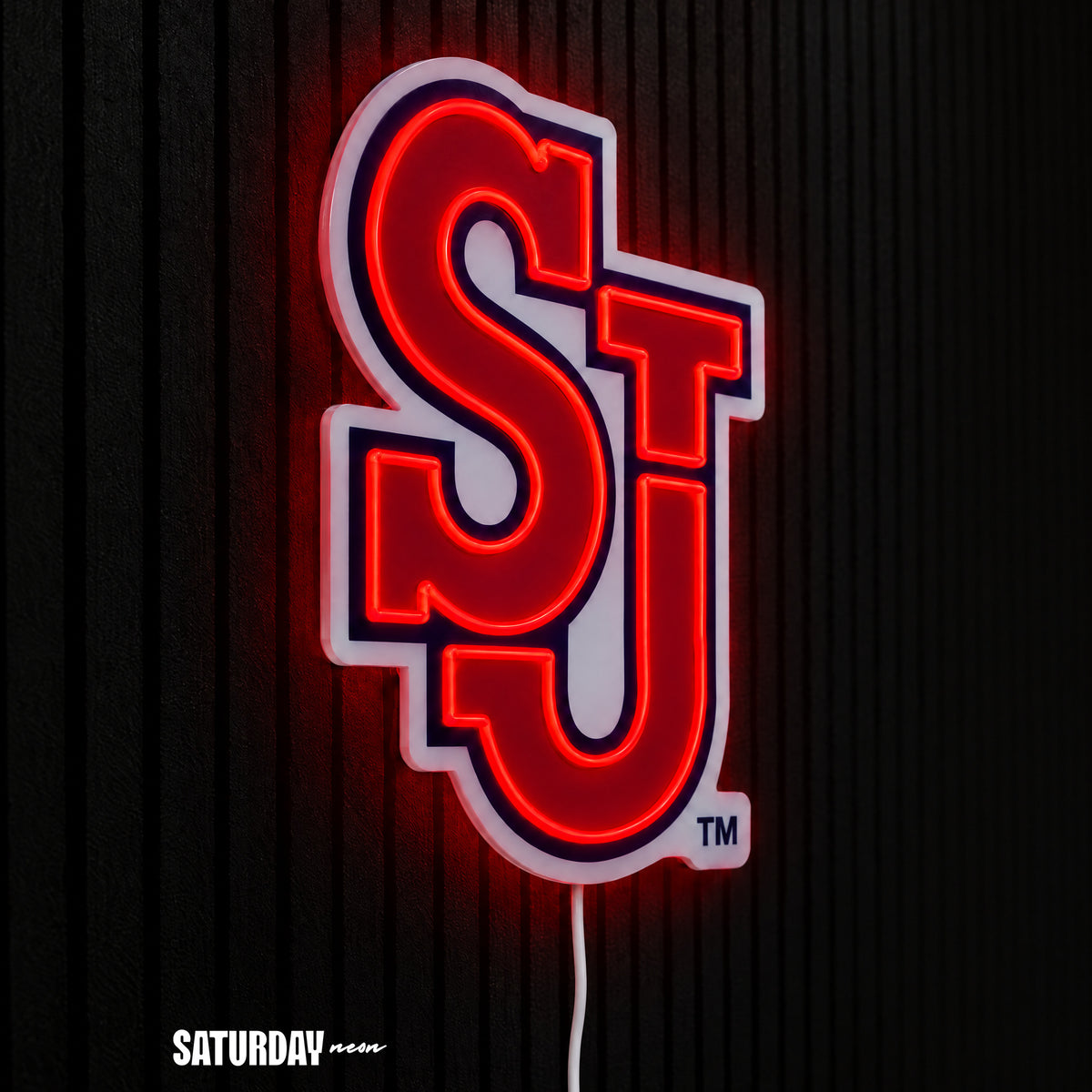 St. John's Red Storm SJ LED Neon Sign - Standard (10.96" x 15") side view - Saturday Neon