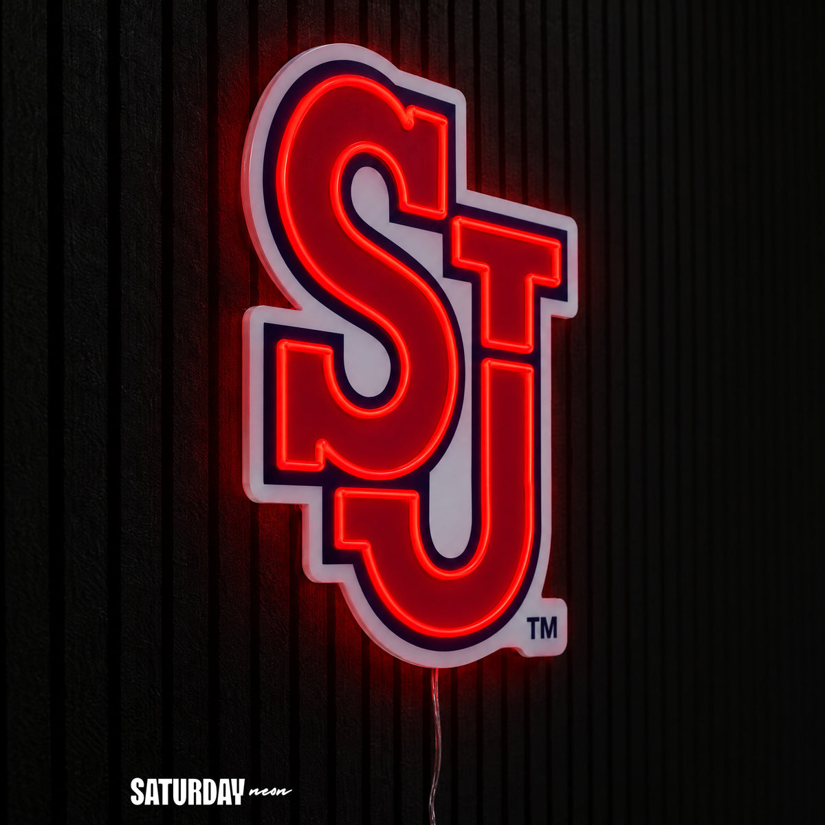 St. John's Red Storm SJ LED Neon Sign - Plus (17.53" x 24") side view - Saturday Neon