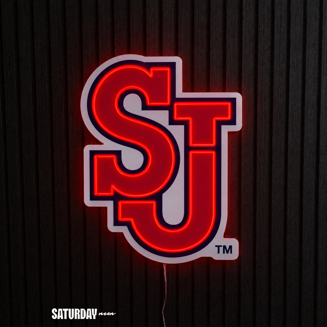 St. John's Red Storm SJ LED Neon Sign - Max (23.38" x 32") - Saturday Neon