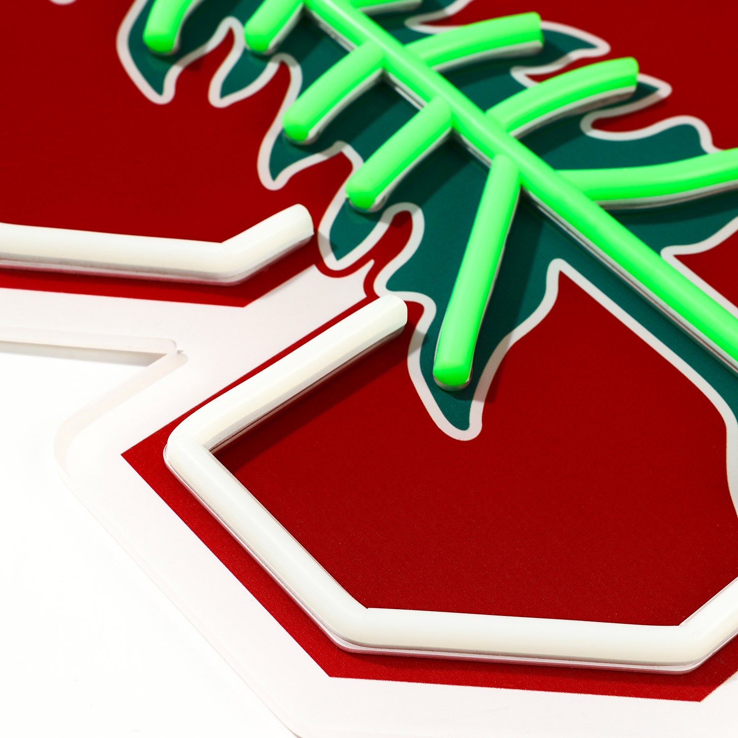 Stanford Cardinal logo LED neon sign at a side angle