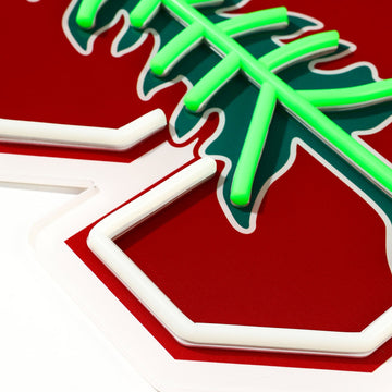 Stanford Cardinal logo LED neon sign at a side angle