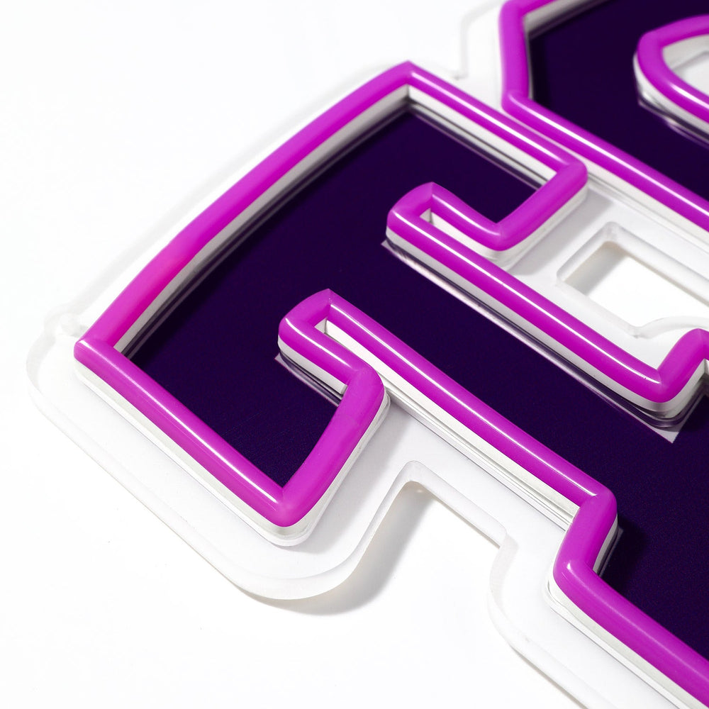 TCU Horned Frogs logo LED neon sign at a side angle