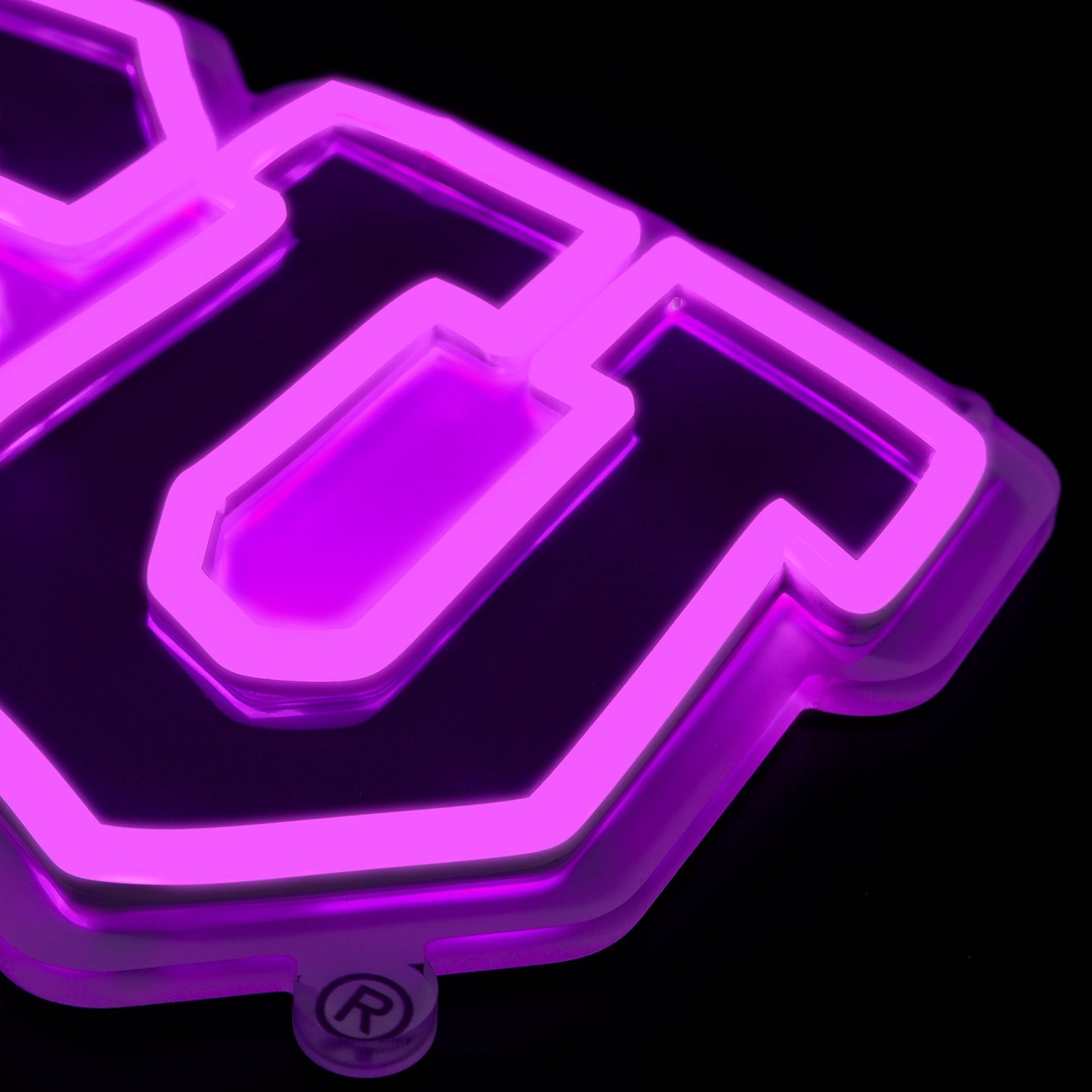 TCU Horned Frogs logo LED neon sign at a side angle, lit