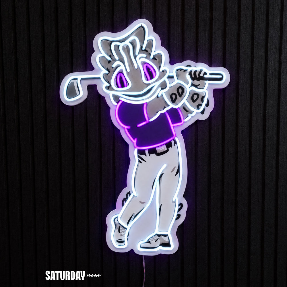 TCU Horned Frogs SuperFrog Golf Mascot LED Neon Sign - 17.19" x 24" - Saturday Neon