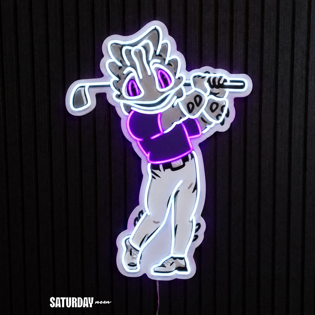 TCU Horned Frogs SuperFrog Golf Mascot LED Neon Sign - 17.19" x 24" - Saturday Neon