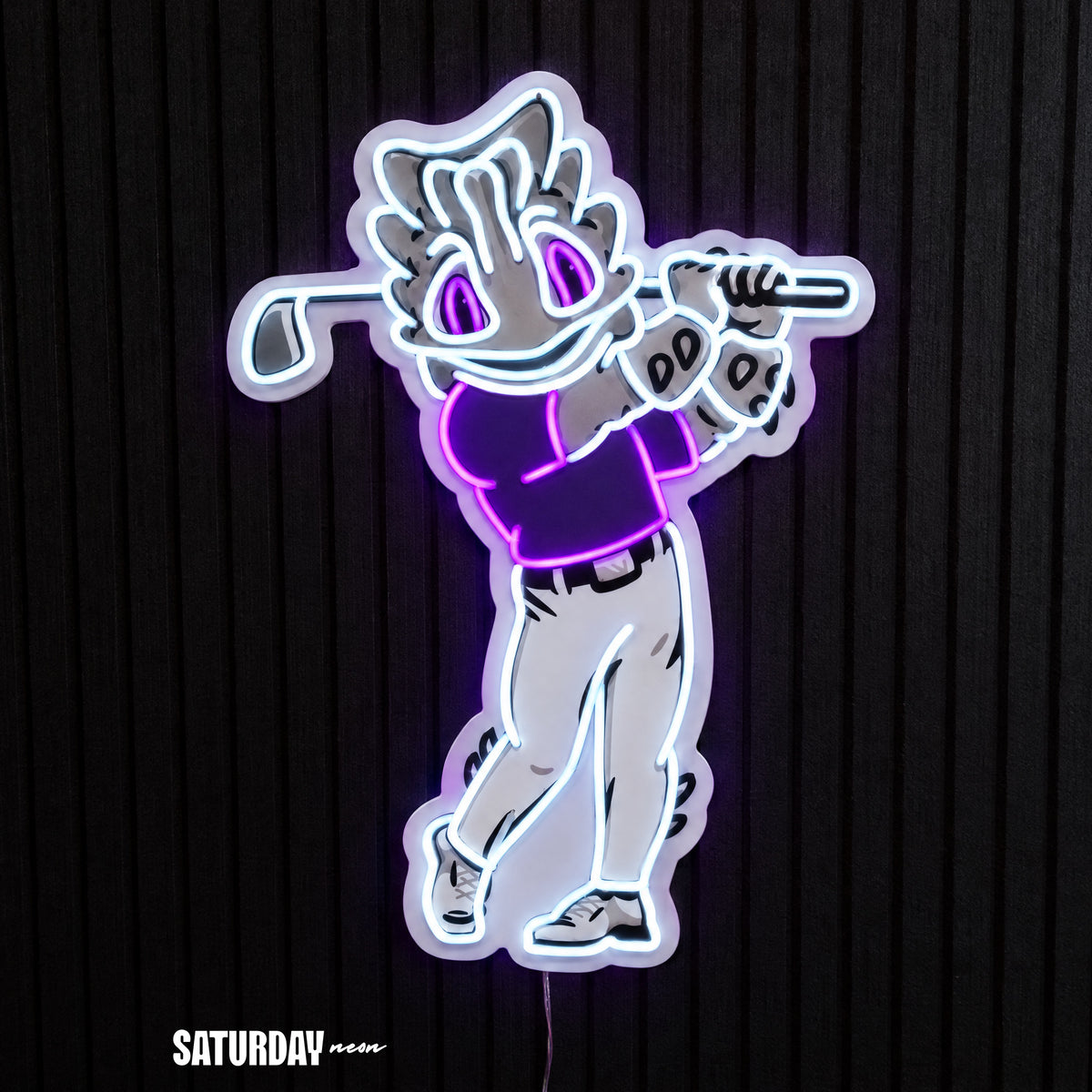 TCU Horned Frogs SuperFrog Golf Mascot LED Neon Sign - 17.19" x 24" - Saturday Neon