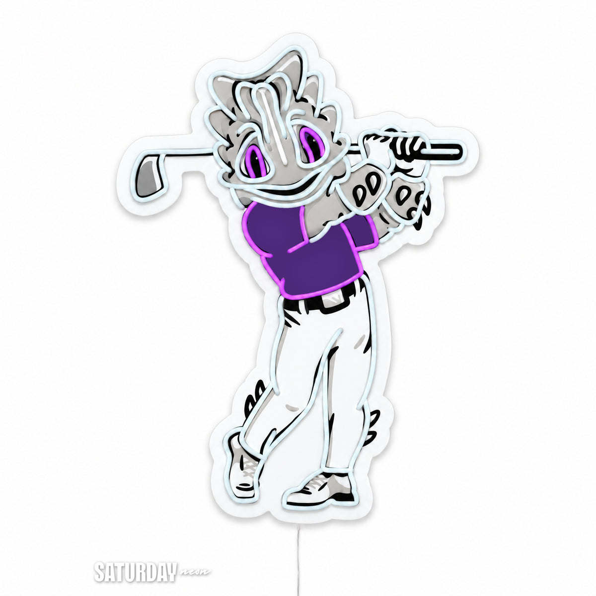 TCU Horned Frogs SuperFrog Golf Mascot LED Neon Sign - 17.19" x 24" switched off - Saturday Neon