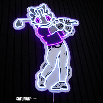 TCU Horned Frogs SuperFrog Golf Mascot LED Neon Sign - 17.19" x 24" close-up - Saturday Neon