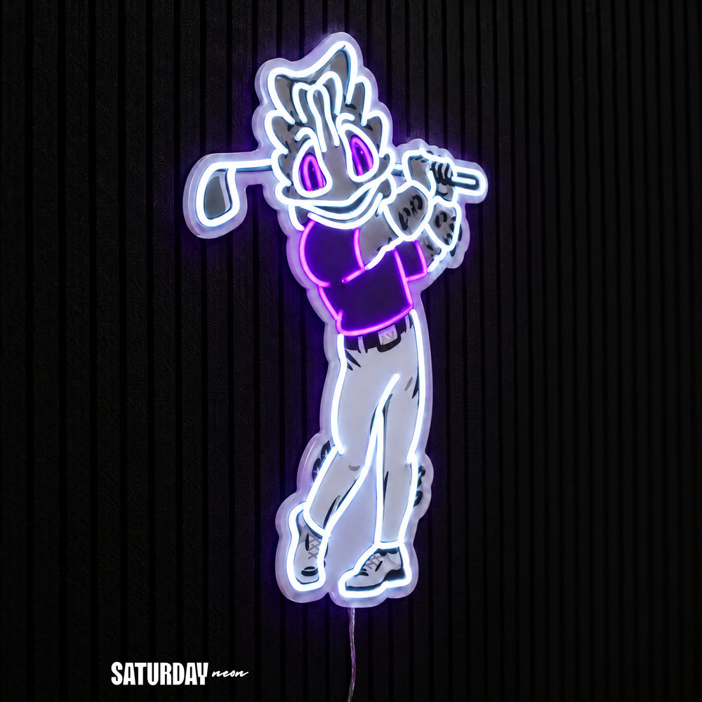 TCU Horned Frogs SuperFrog Golf Mascot LED Neon Sign - 17.19" x 24" side view - Saturday Neon