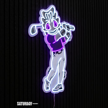 TCU Horned Frogs SuperFrog Golf Mascot LED Neon Sign - 17.19" x 24" side view - Saturday Neon