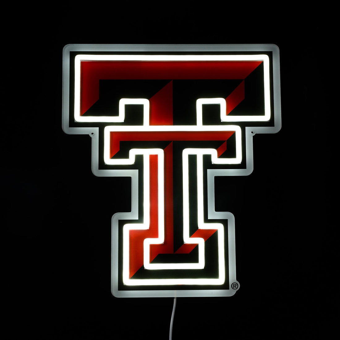Texas Tech Red Raiders logo LED neon sign lit up