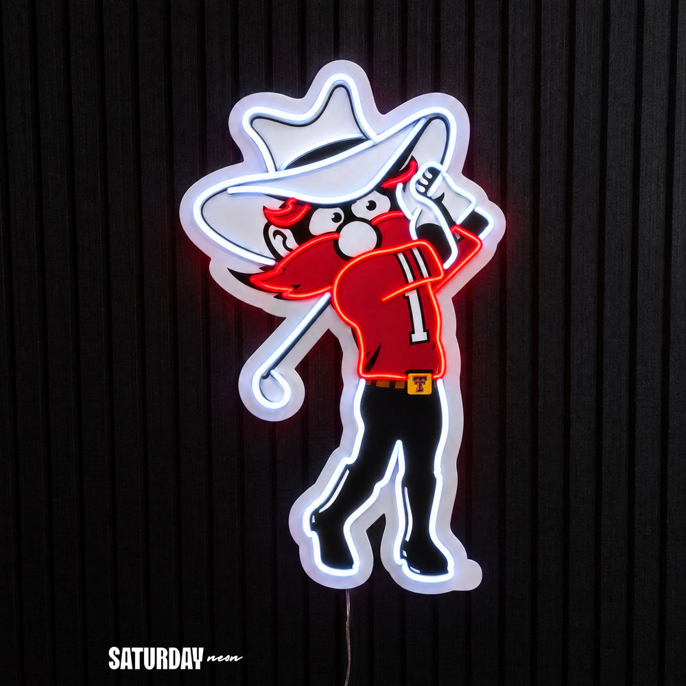 Texas Tech Red Raiders Raider Red Golf Mascot LED Neon Sign - 15.46" x 24" - Saturday Neon