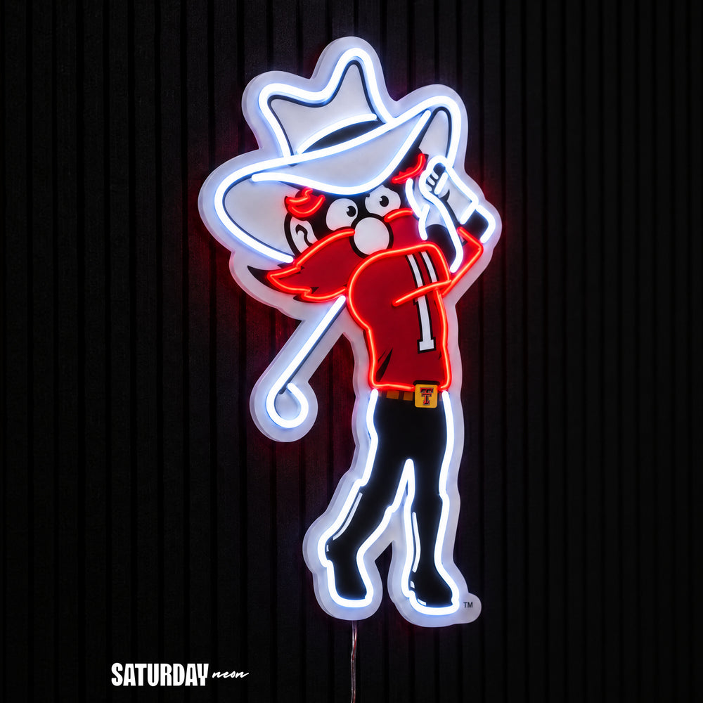 Texas Tech Red Raiders Raider Red Golf Mascot LED Neon Sign - 15.46" x 24" side view - Saturday Neon