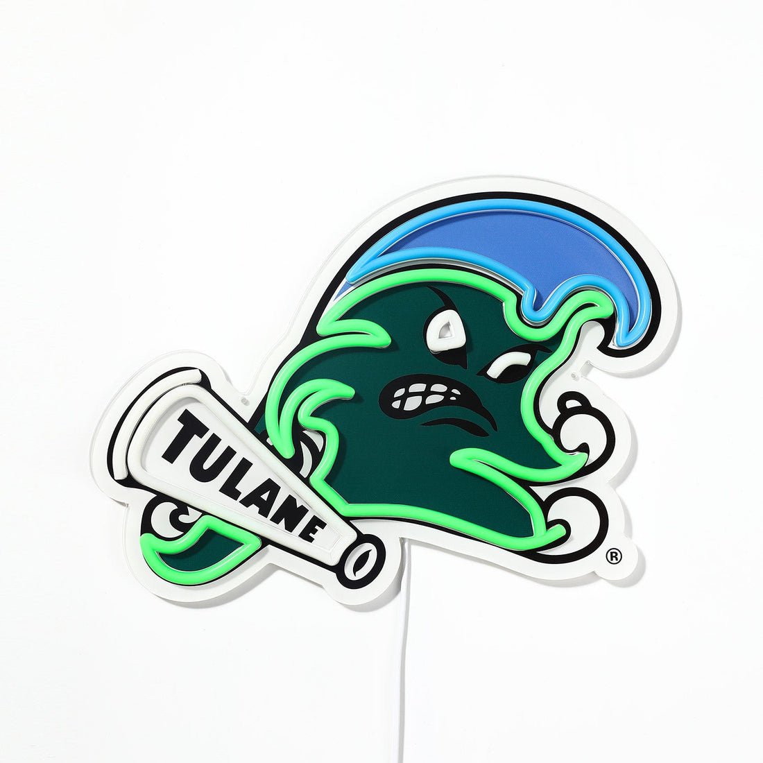 Tulane Green Wave logo LED neon sign turned off
