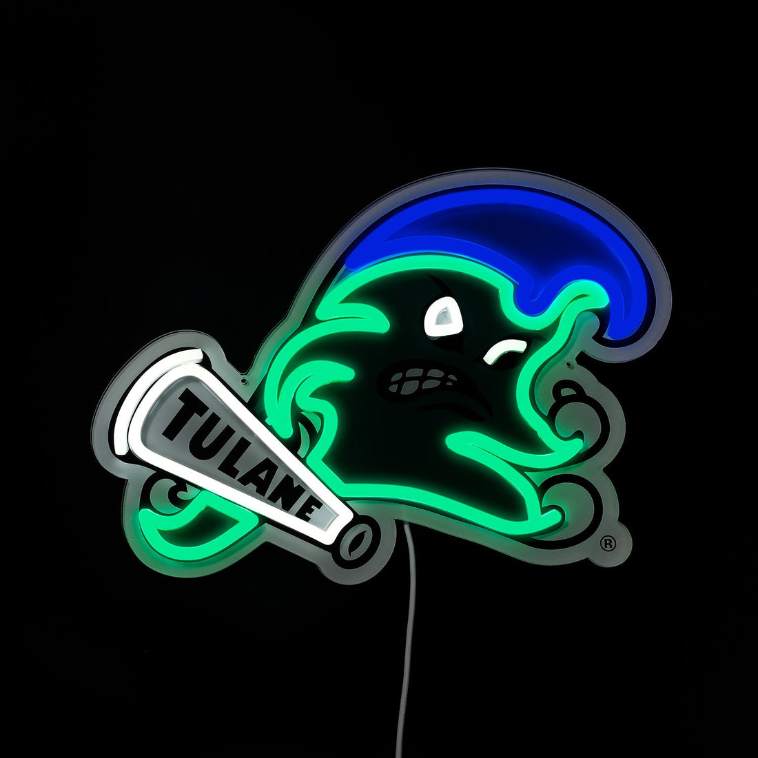 Tulane Green Wave logo LED neon sign lit up