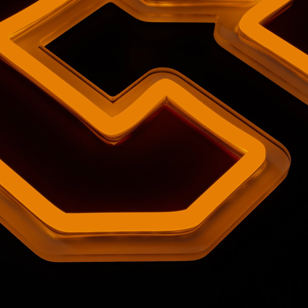 USC Trojans logo LED neon sign at a side angle, lit
