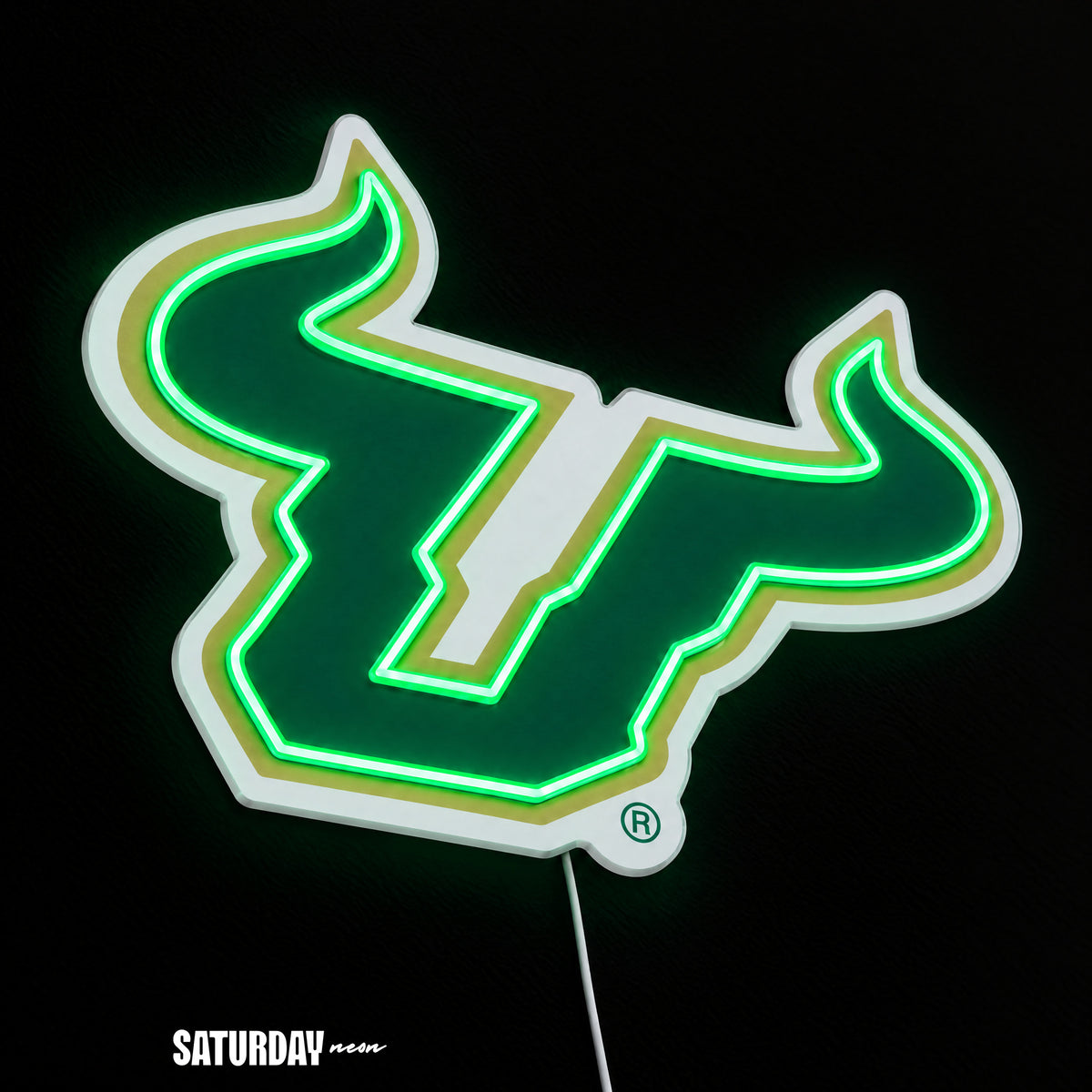 USF Bulls LED Neon Sign - Standard (15" x 12.21") close-up - Saturday Neon