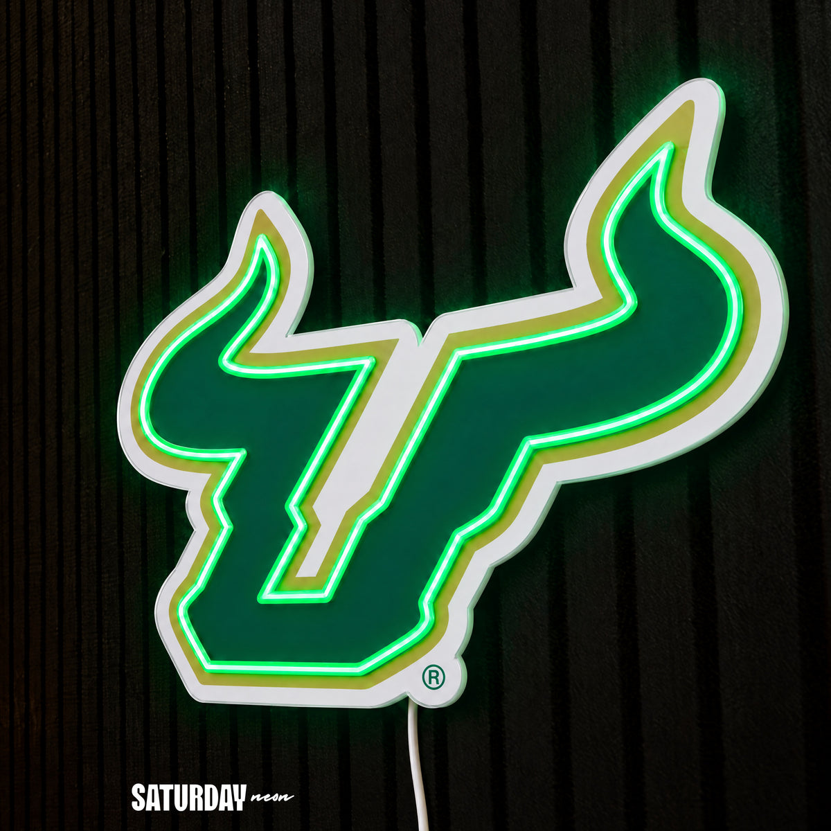 USF Bulls LED Neon Sign - Standard (15" x 12.21") side view - Saturday Neon