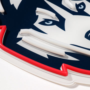UConn Huskies logo LED neon sign at a side angle
