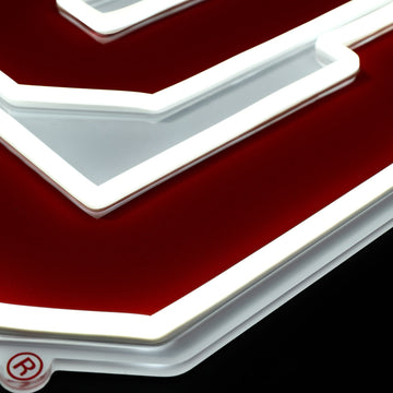Utah Utes logo LED neon sign at a side angle, lit