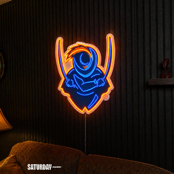 Virginia Cavaliers Cavalier Mascot LED Neon Sign - 18.47" x 24" above a couch - Saturday Neon