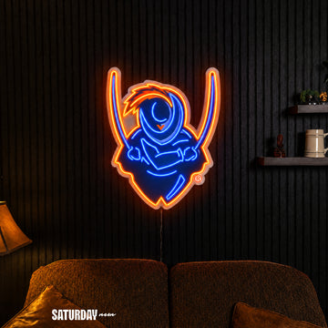 Virginia Cavaliers Cavalier Mascot LED Neon Sign - 18.47" x 24" in a living room - Saturday Neon