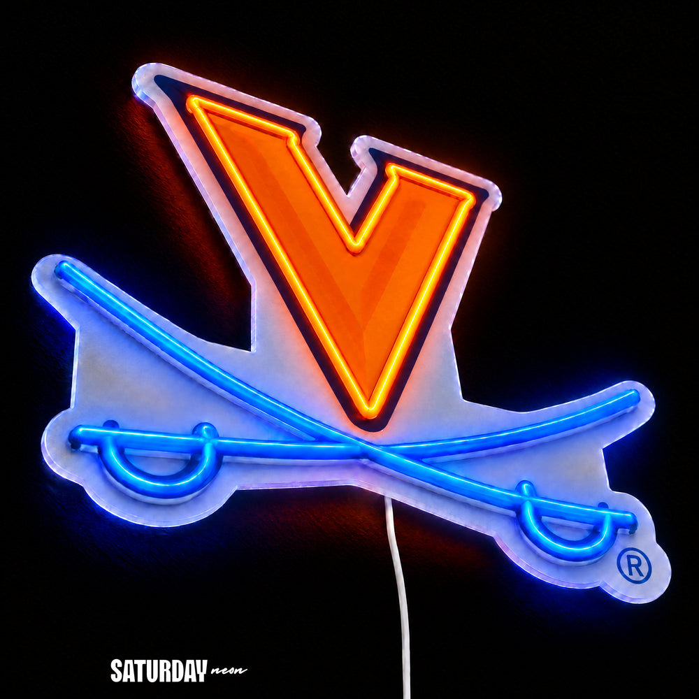 Virginia Cavaliers V-Sabre LED Neon Sign - Standard (15" x 12.37") close-up - Saturday Neon