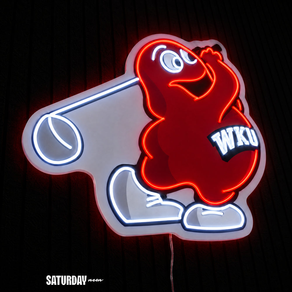 WKU Hilltoppers Big Red Golf Mascot LED Neon Sign - 24" x 23.92" close-up - Saturday Neon