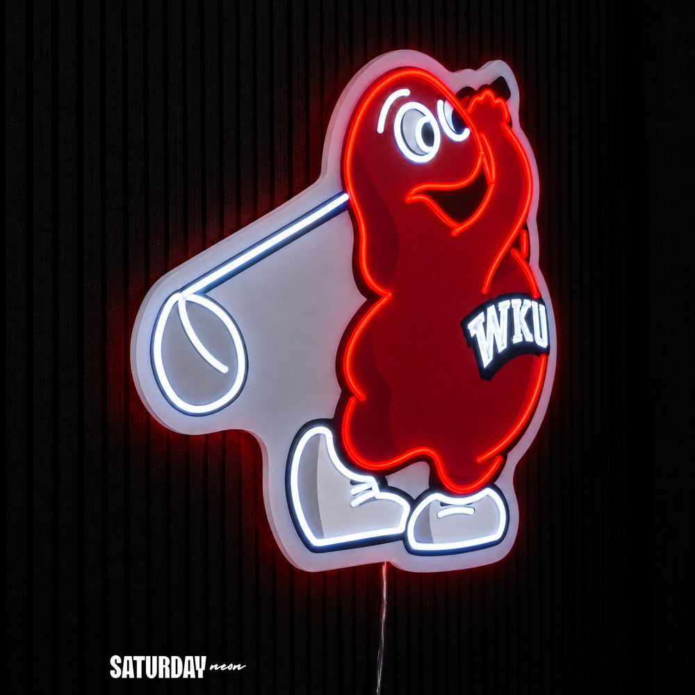 WKU Hilltoppers Big Red Golf Mascot LED Neon Sign - 24" x 23.92" side view - Saturday Neon