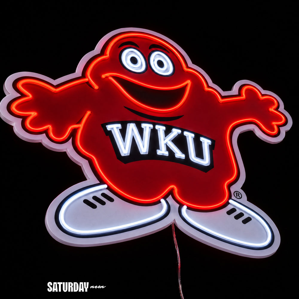 Western Kentucky Hilltoppers Big Red Mascot LED Neon Sign - 24" x 20.68" close-up - Saturday Neon