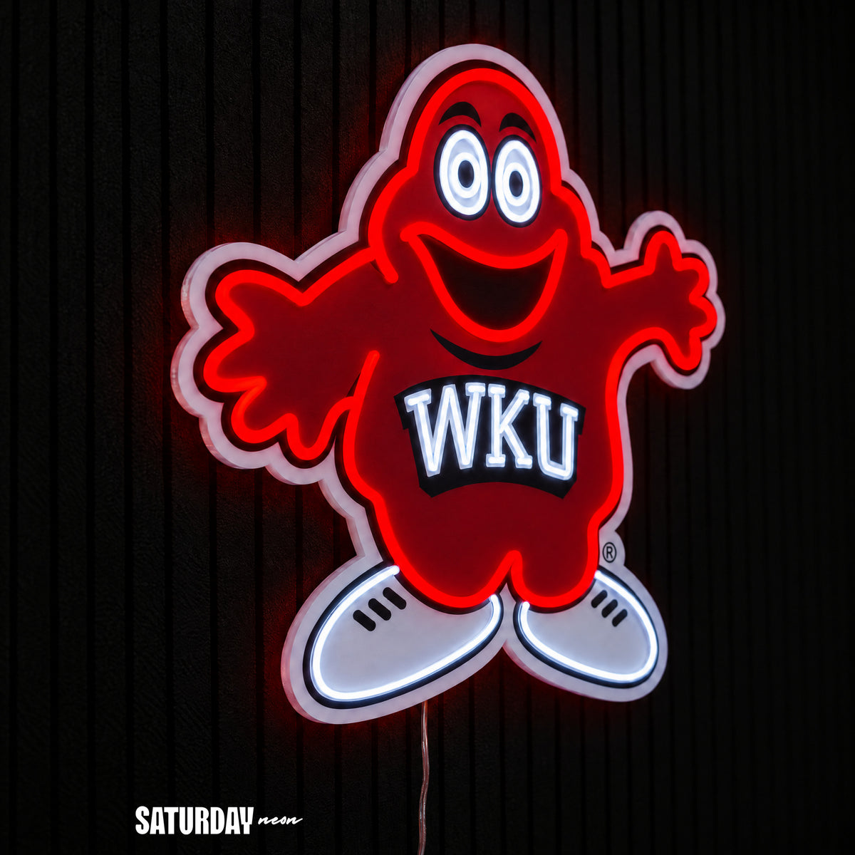 Western Kentucky Hilltoppers Big Red Mascot LED Neon Sign - 24" x 20.68" side view - Saturday Neon