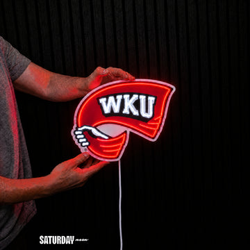 Western Kentucky Hilltoppers Red Towel LED Neon Sign - Standard (15" x 11.23") held in hand for scale - Saturday Neon