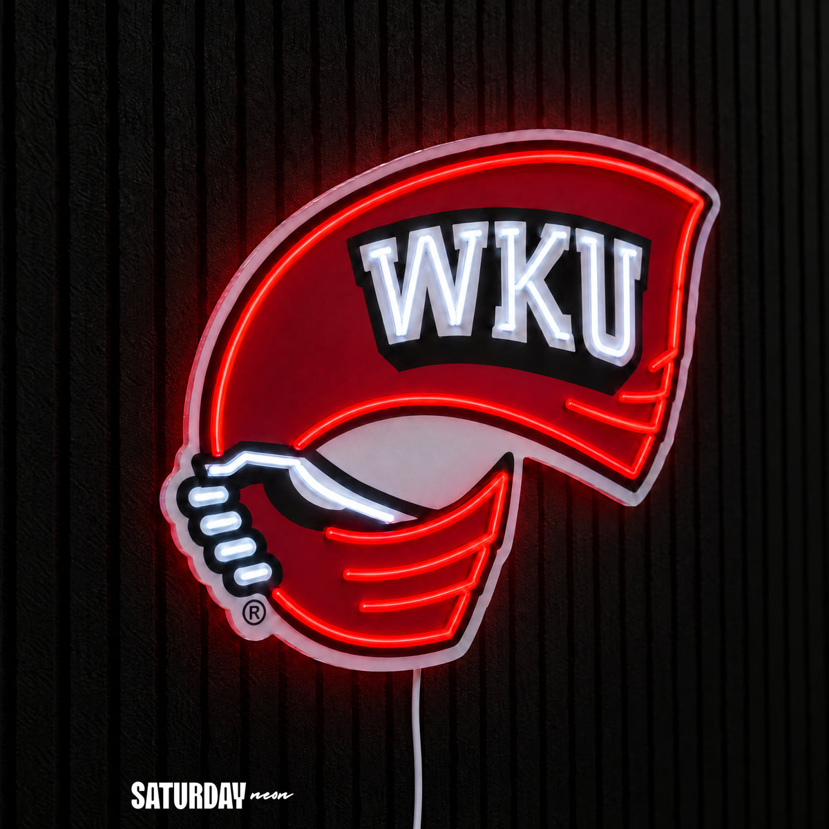 Western Kentucky Hilltoppers Red Towel LED Neon Sign - Standard (15" x 11.23") side view - Saturday Neon