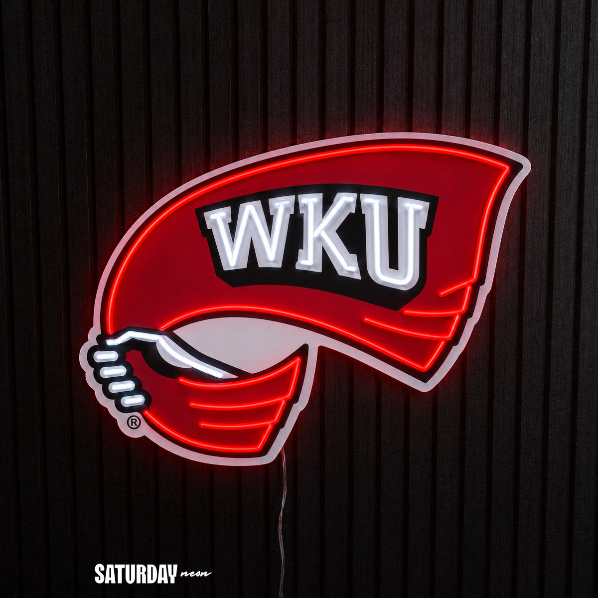 Western Kentucky Hilltoppers Red Towel LED Neon Sign - Plus (24" x 17.97") - Saturday Neon