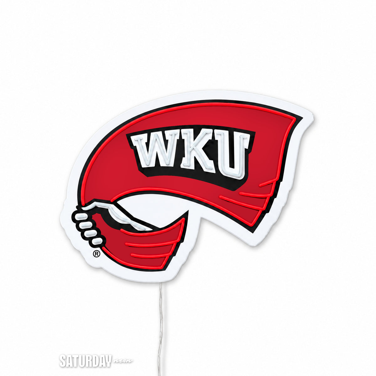 Western Kentucky Hilltoppers Red Towel LED Neon Sign - Plus (24" x 17.97") switched off - Saturday Neon