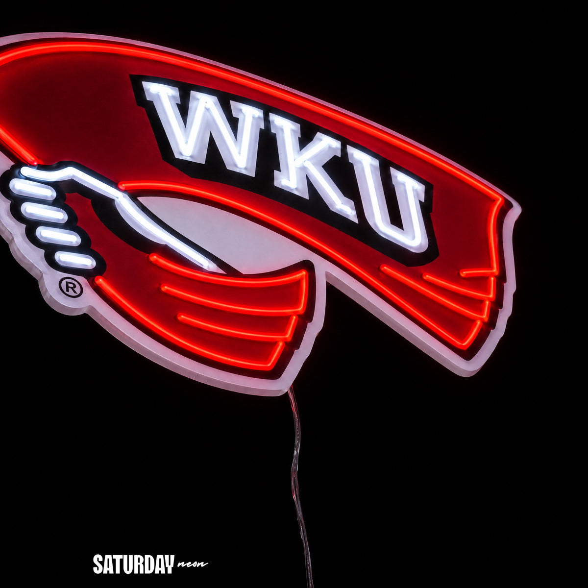 Western Kentucky Hilltoppers Red Towel LED Neon Sign - Plus (24" x 17.97") close-up - Saturday Neon