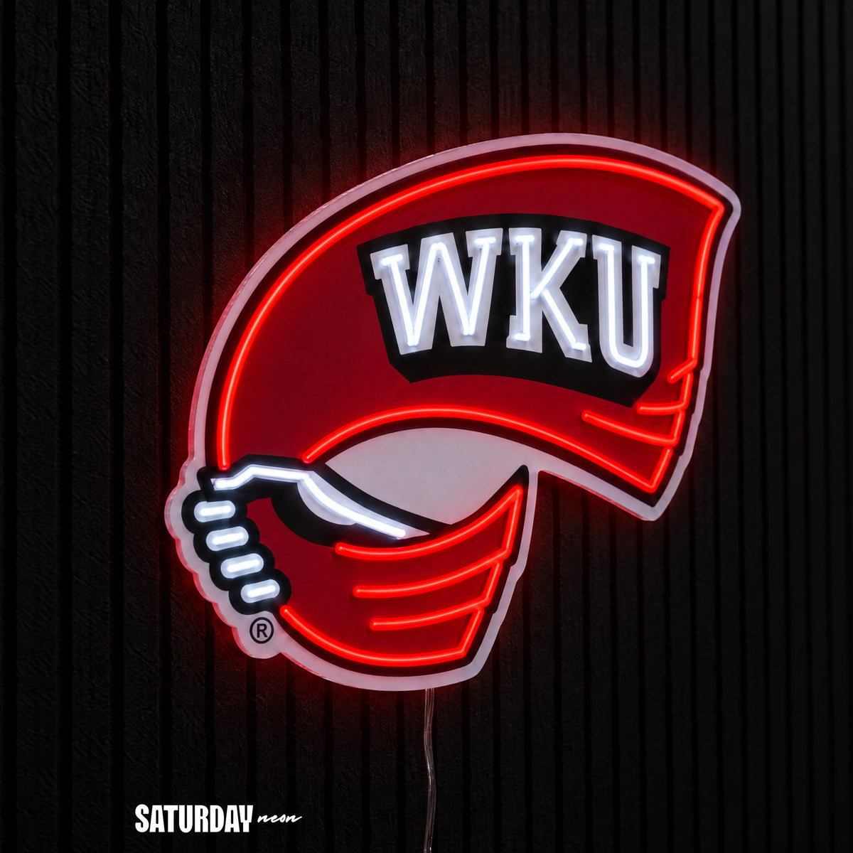 Western Kentucky Hilltoppers Red Towel LED Neon Sign - Plus (24" x 17.97") side view - Saturday Neon