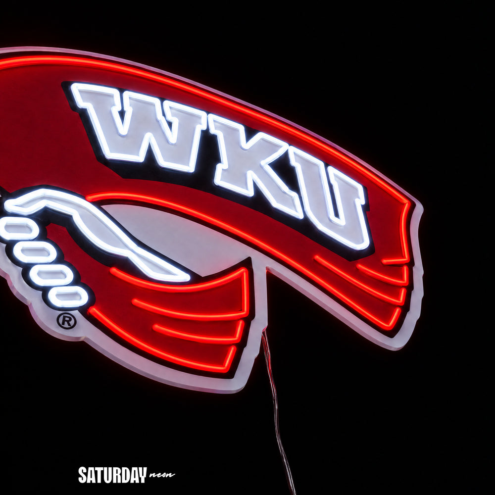 Western Kentucky Hilltoppers Red Towel LED Neon Sign - Max (32" x 23.96") close-up - Saturday Neon