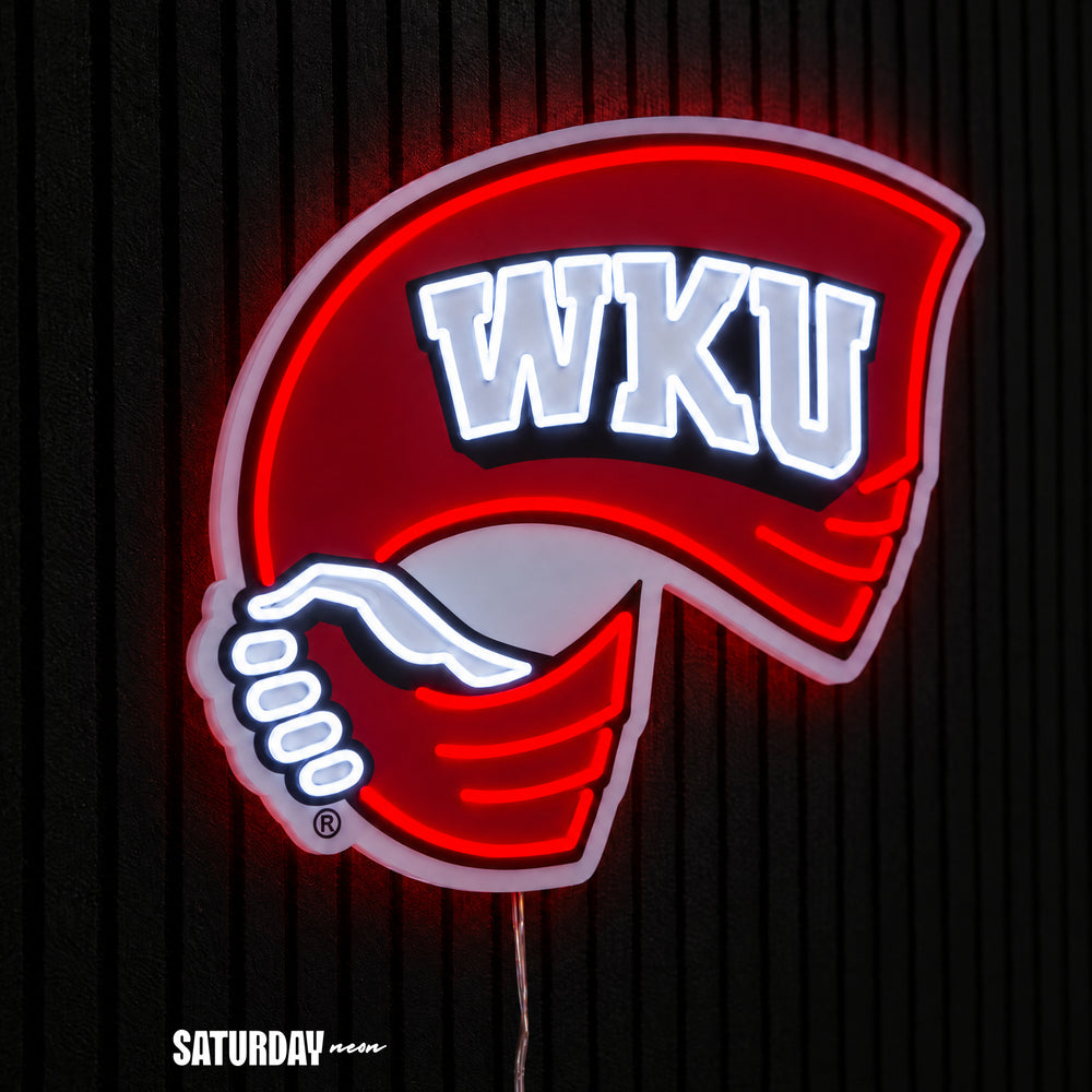 Western Kentucky Hilltoppers Red Towel LED Neon Sign - Max (32" x 23.96") side view - Saturday Neon