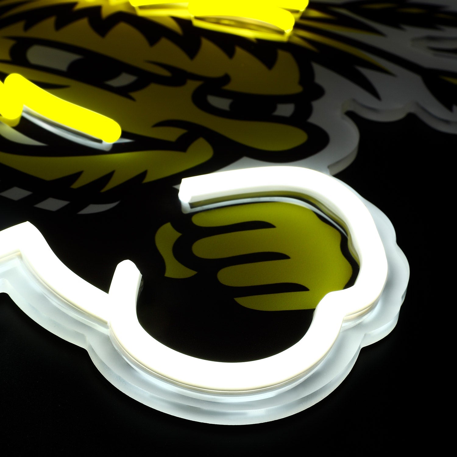 Wichita State Shockers logo LED neon sign at a side angle, lit