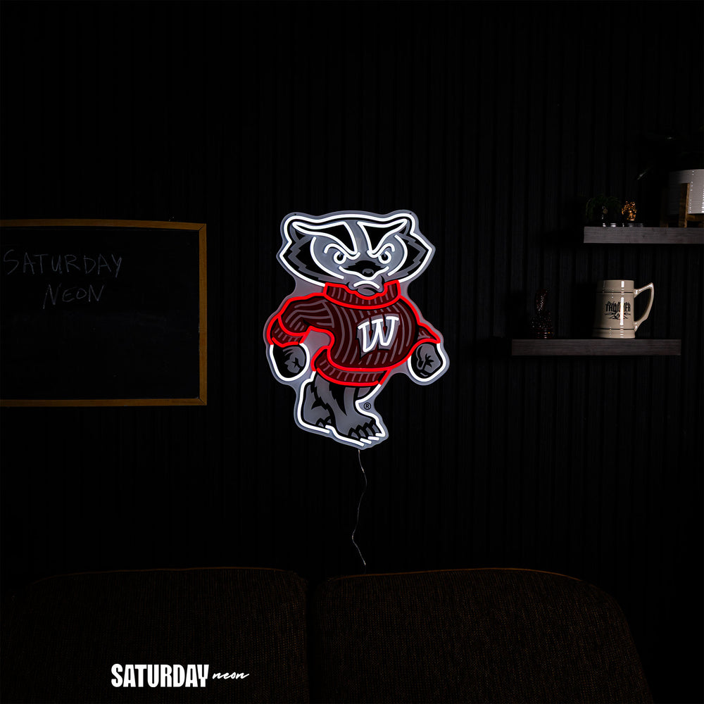 Wisconsin Badgers Bucky Mascot LED Neon Sign - 24" x 18.68"