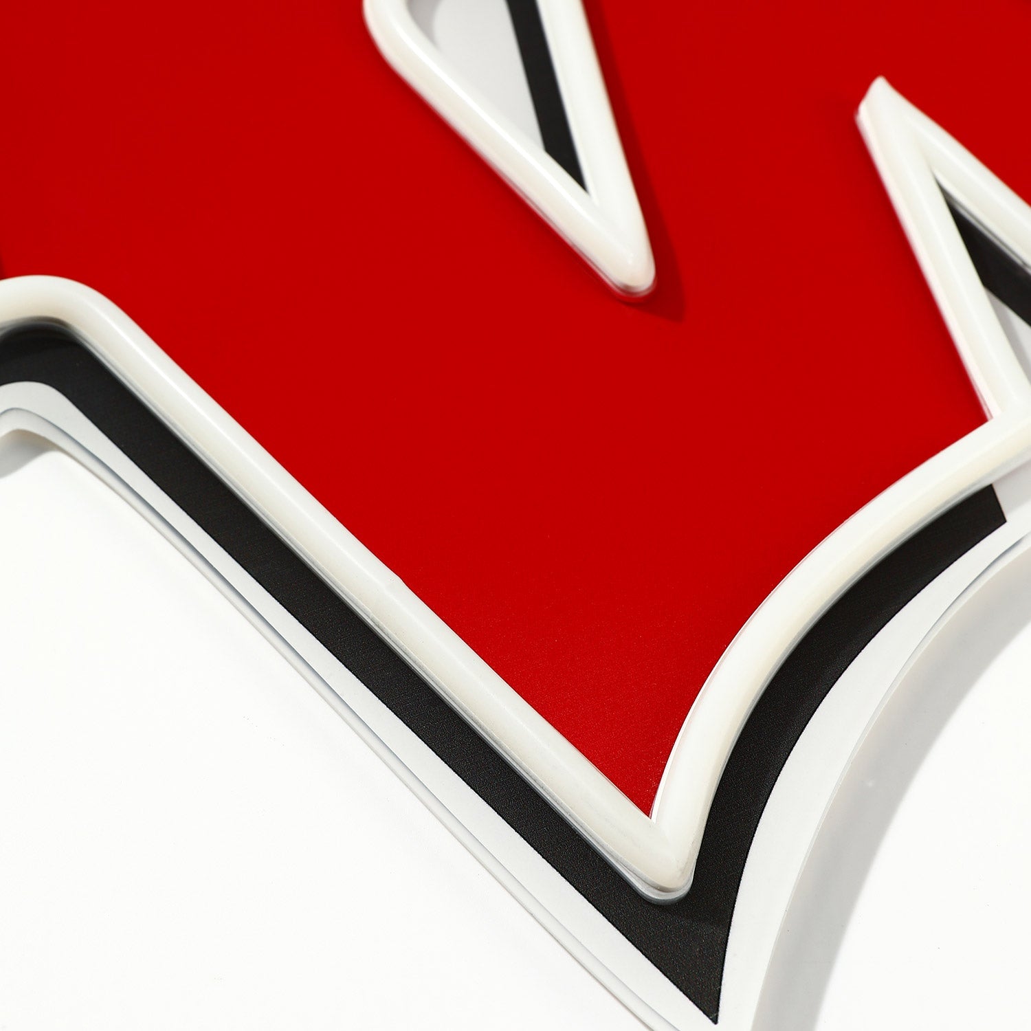 Wisconsin Badgers logo LED neon sign at a side angle